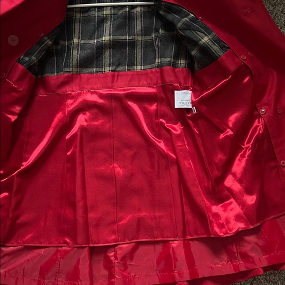 NWT DONATELLA  Vibrant Red Trench Coat Double Breasted Ruffle Hem in Size L - Picture 15 of 16